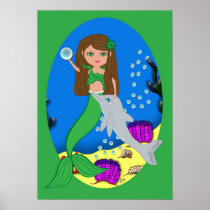 Muirenn the Green Mermaid and Dolphin Poster