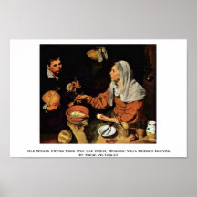 Mujer mayor que fríe los huevos (el viejo cocinero poster