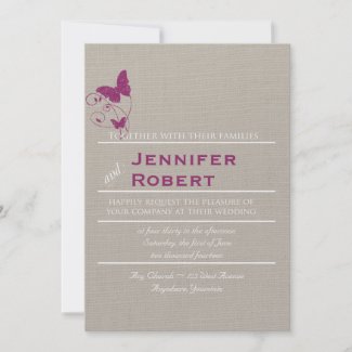 Mulberry Purple Butterfly on Linen Invitation invitation