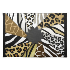Multi Animal Prints Zebra Tiger Add Text Initial Placemats