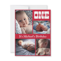 Multi Annual Red One Birthday Frame Invitations
