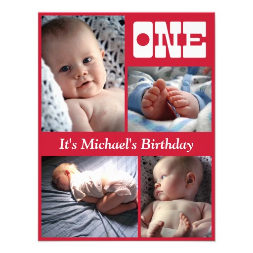 Multi Annual Red One Birthday Frame Invitations
