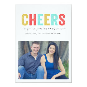Multi Color Cheers Christmas Photo Flat Cards