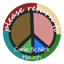Multi Color Peace Symbol Bookplate stickers