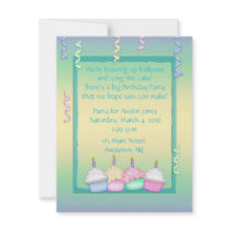 Multi-colored Cupcake Birthday Personalized Announcement