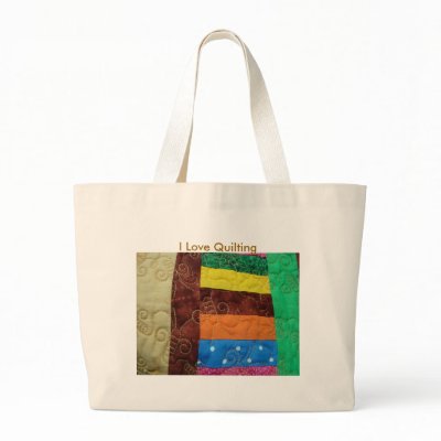 Multi-colored Quilt Block, I Love Quilting Canvas Bags by Grandmotherof4