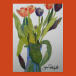 watercolor, flower, alaska, tulip, orange, blue,