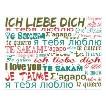 Multi Language Love Romance Blue Green Red Post Cards