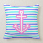Multi Nautical Pink Anchor Throw Pillow