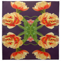 Multi petaled  orange Tulips on purple bg napkins