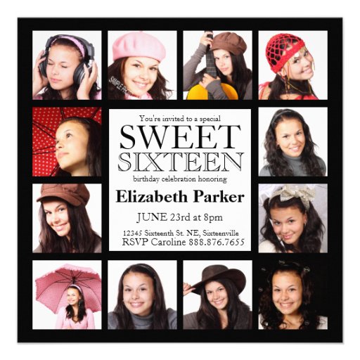 Multi Photo Sweet Sixteen Party Custom Announcements
