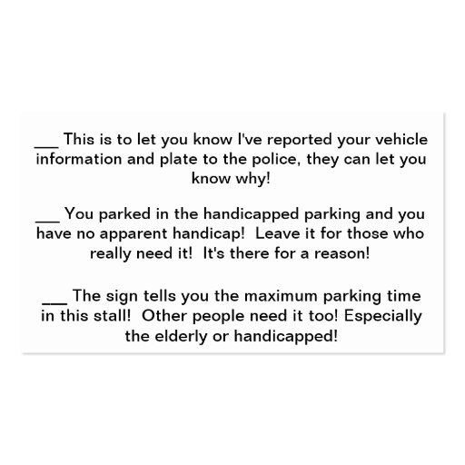 Multi-Rant Complaint Card to leave bad drivers! Business Card (back side)