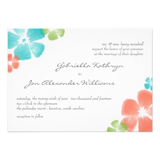 Multi Tropical Watercolor Flowers Wedding Invite