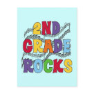 postcard - 2nd Grade Rocks T-shirts, mugs, cards, stickers, 2nd grade magnets, tote bags, and more for students or teachers with musical notes and multicolored text.