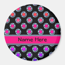 Multicolor Dots Chrome on Black Refrigerator Magnets