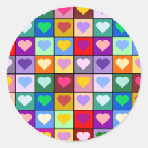Multicolor Heart Squares Round Sticker
