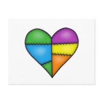 Multicolor Padded Quilted Stitched Heart 01 Post Cards