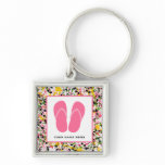 Multicolor Paint Splatter &amp; Pink Flip Flops Key Chains