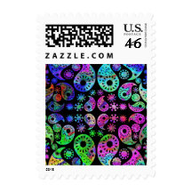 Multicolor Paisley Design. Postage Stamp