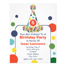 Multicolor Polka Dot Birthday Party Hat Invite