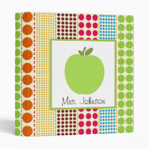 Multicolor Polka Dots Green Apple Teacher Binders