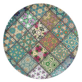 Multicolor Repeat Pattern Plate with Patchwork