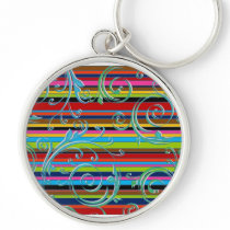 Multicolor Striped Blue Flourish keychains by JuJuGarden Multicolor Striped Blue Flourish keychains