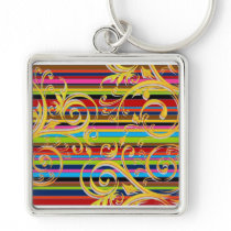 Multicolor Striped Yellow Flourish keychains by JuJuGarden Multicolor Striped Yellow Flourish keychains