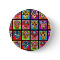 Multicolor Sugar Skull Squares Buttons