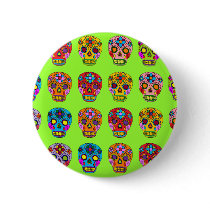 Multicolor Sugar Skulls Pinback Button