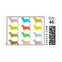 Multicolored bassets stamp