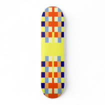 Multicolored cubes and strips skate deck