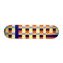 Multicolored cubes and strips skateboard deck