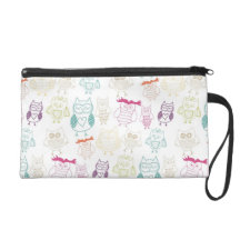 Multicolored Doodle Owls Wristlet Clutch
