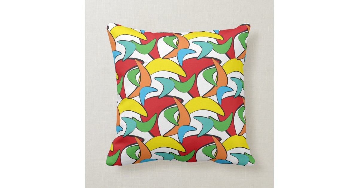 Multicolored Retro Boomerang Pattern Pillow Zazzle