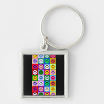 Multicolored Smiley Squares Key Chains