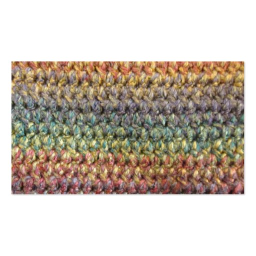 Multicolored striped knitted crochet business cards (front side)
