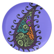 Multicolored swirl paisley dinner plates
