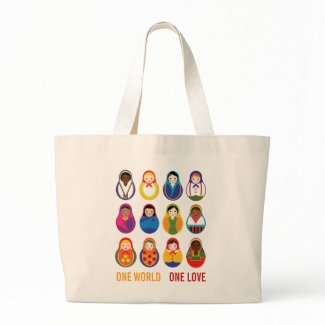 Multicultural Nesting Dolls One Love World Peace bag