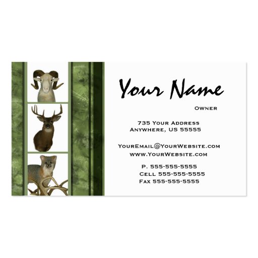 Multiple Animal Taxidermy Business Cards ~ Green (back side)