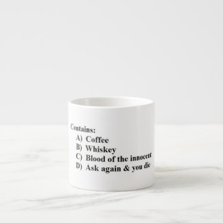 Multiple Choice Coffee Mug, wildblueyoshi, coffee, whiskey, whisky, blood of the innocent, ask again & you die, not a morning person