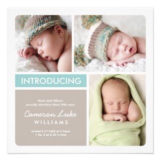 Multiple Photo Birth Announcement | Aqua Taupe Custom Announcements