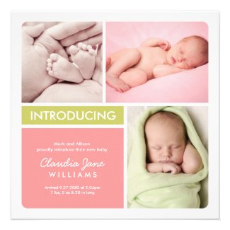 Multiple Photo Birth Announcement | Pink Green