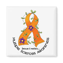 Multiple Sclerosis FLOWER RIBBON 1 Fridge Magnet