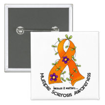 Multiple Sclerosis FLOWER RIBBON 1 Pinback Button