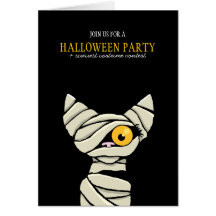 Mummy Cat Halloween Costume Party Invitation Card