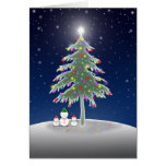 Muñecos de nieve y tarjeta del árbol de navidad
