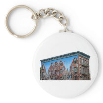 Mural on building in Spanish Harlem keychains