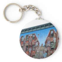 Mural on building in Spanish Harlem keychains