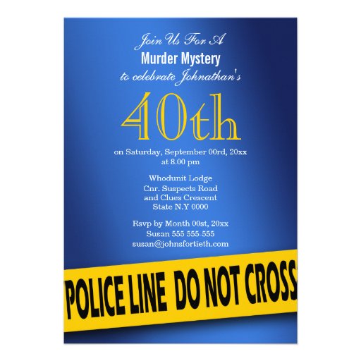 Murder mystery blue birthday invitation